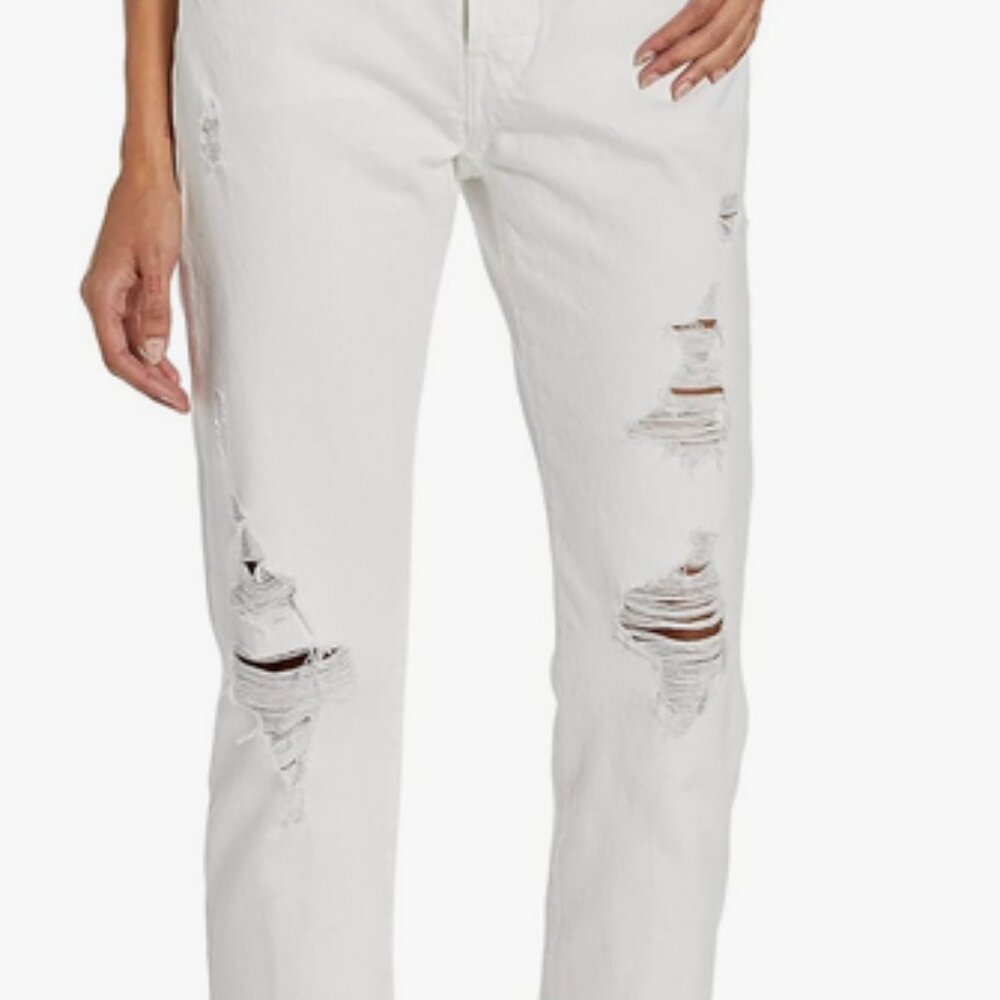 Levis 501 Jeans Women 29X30 White Orignial Straight High Rise Button Fly Distres